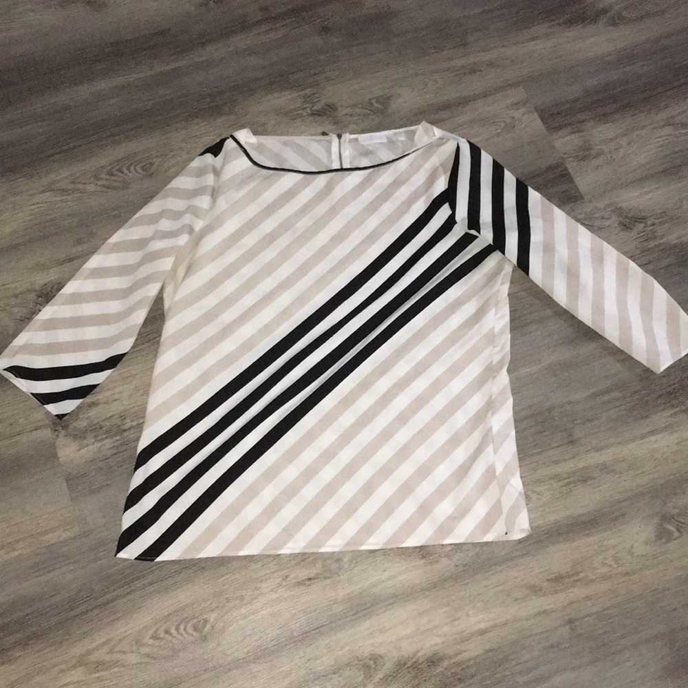 New York & Co. Tan, black, & white striped top